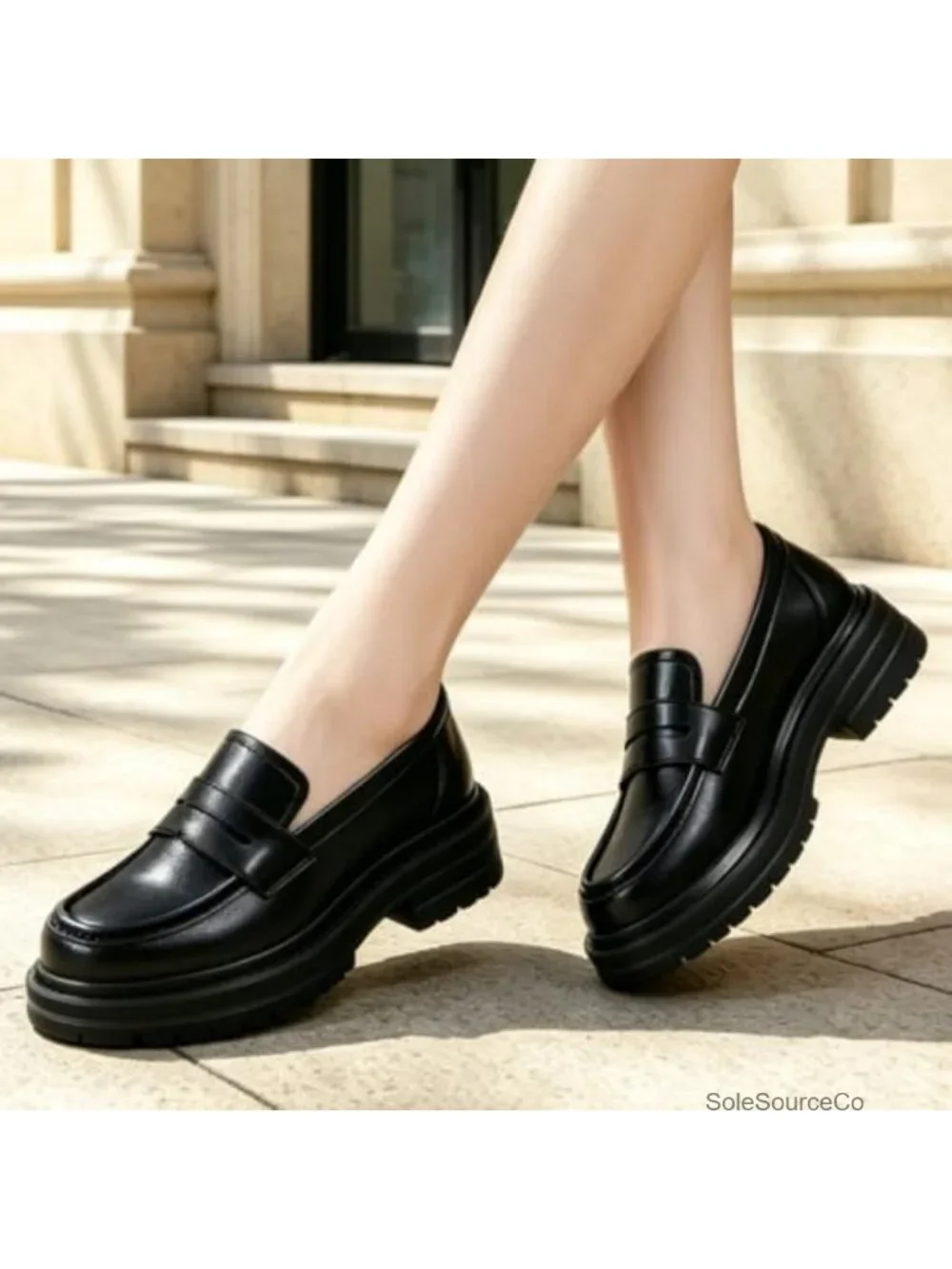 Women's Penny Loafers Chunky Platform Lug Sole Faux Leather Slip-On